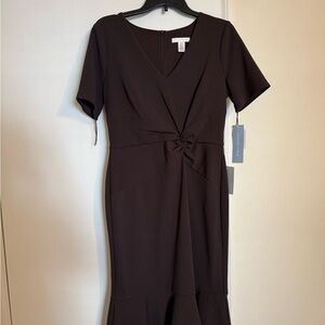London Times Black Midi Dress with Knot Detail
